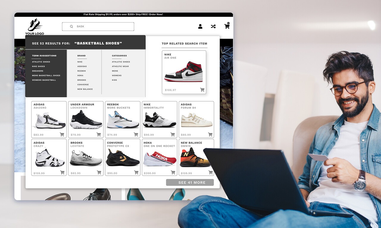 Man shopping for shoes with predictive AI