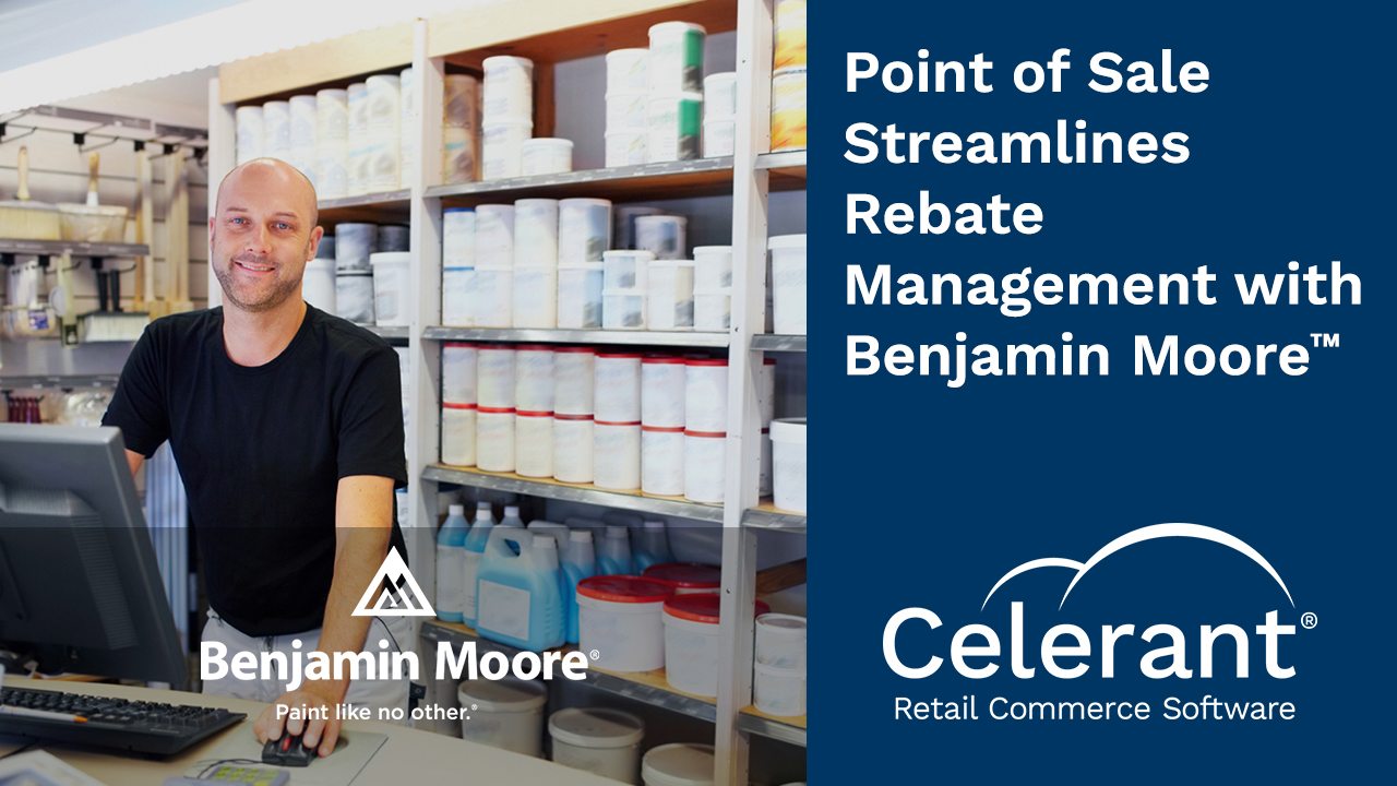 Man stands behind the counter of a paint store