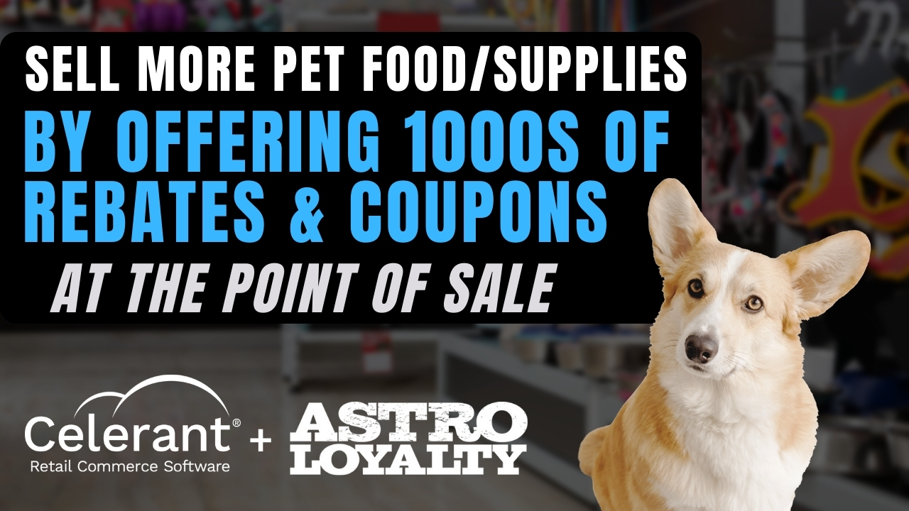 A corgi in the front of the image with ASTRO Loyalty and Celerant logos in foreground