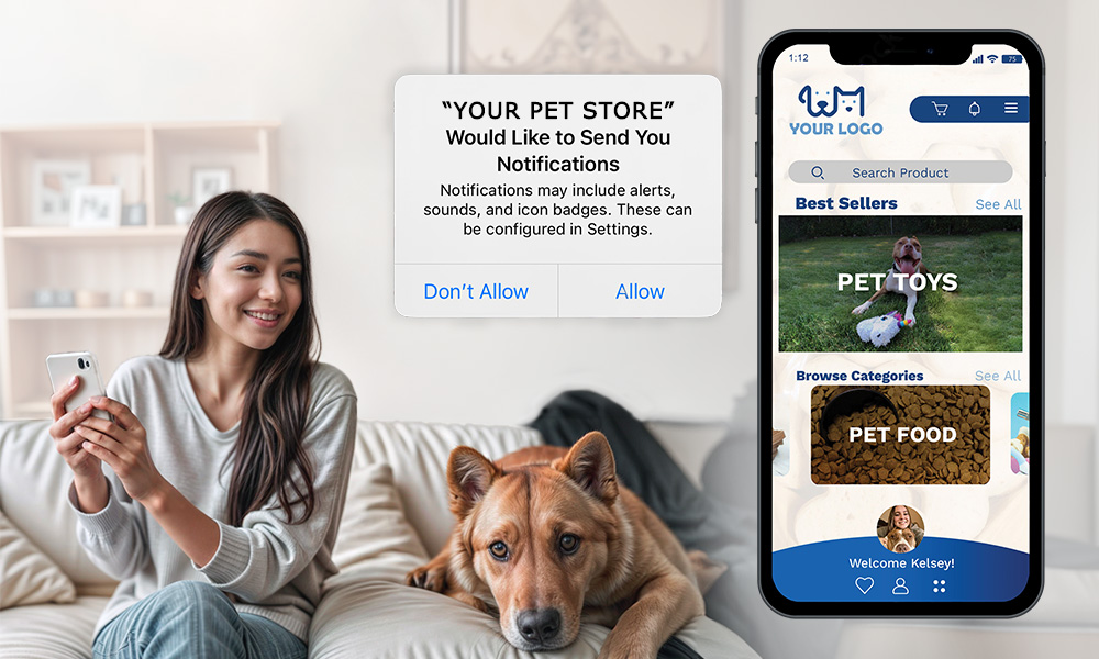 Mobile Pet Store App with customer receiving push notifications