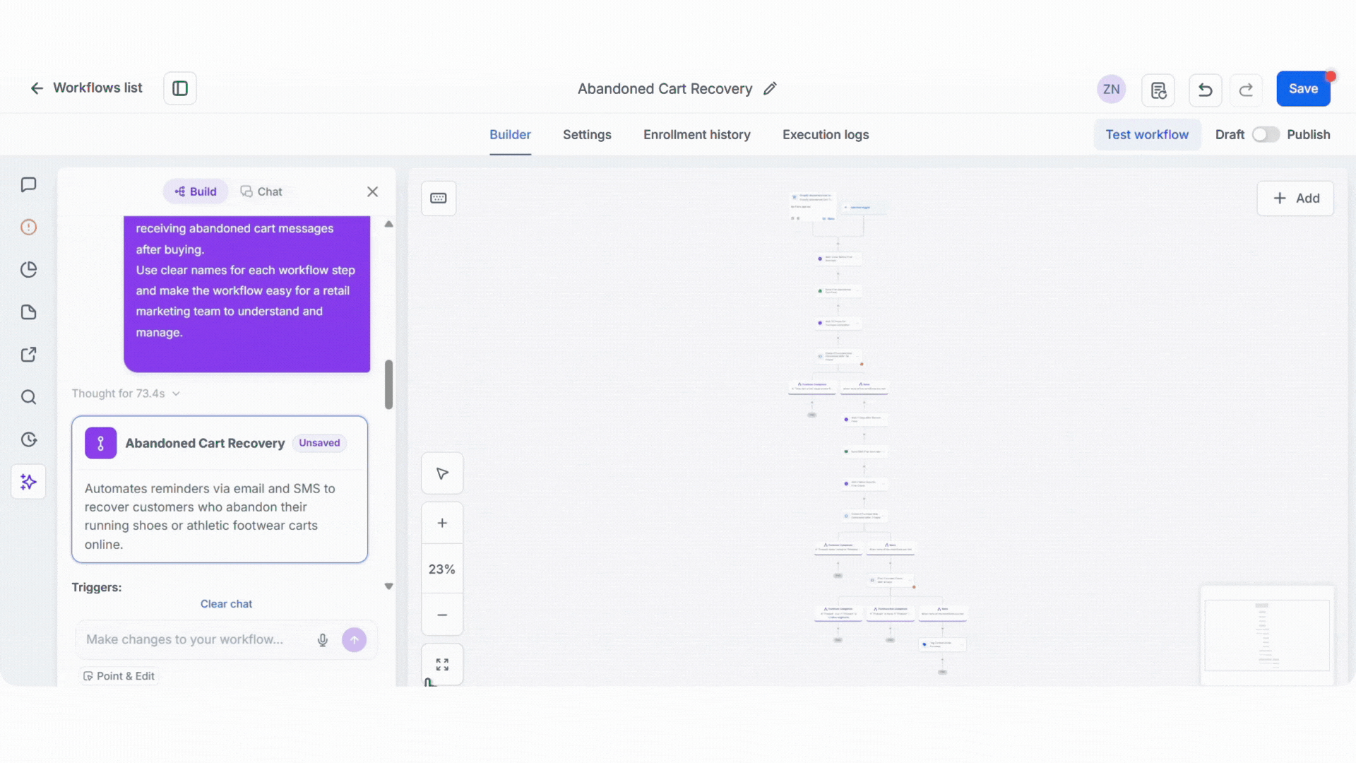 Zooming and panning around the completed workflow