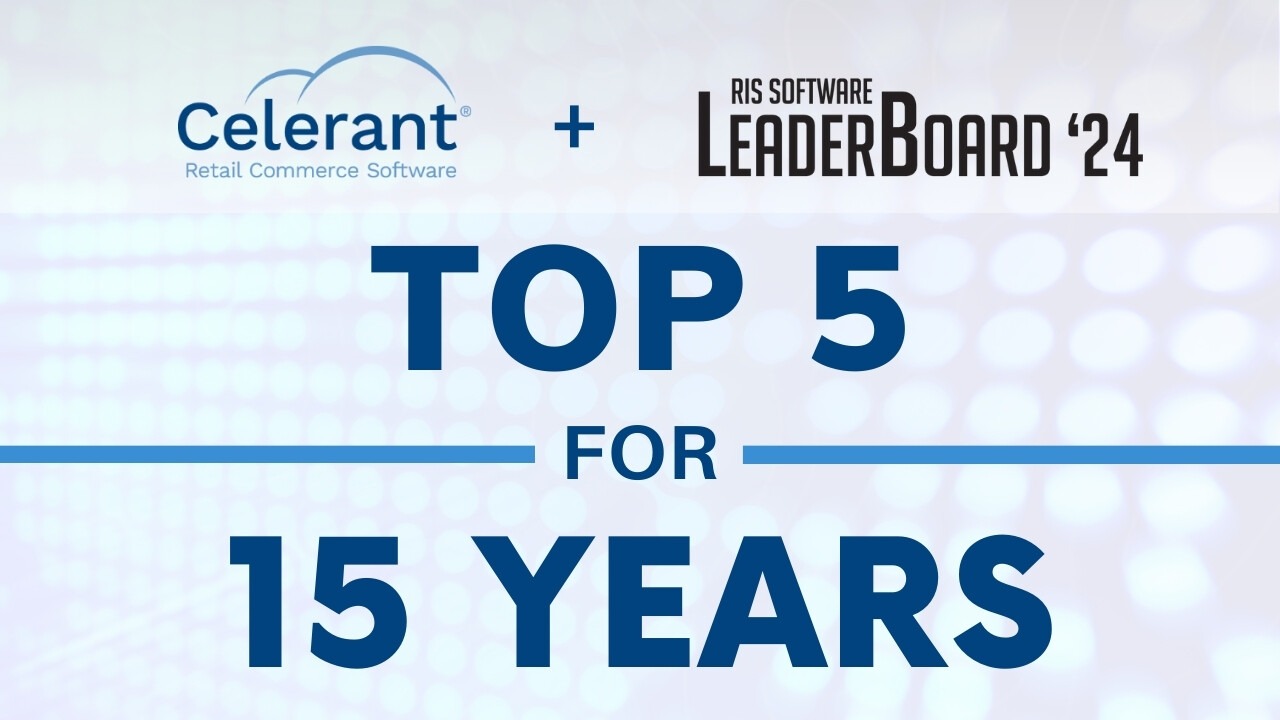 Celerant and RIS Software logo on "top 5 for 15 years" background