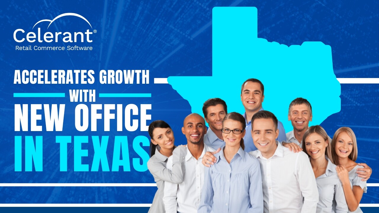 People stand in front of a Texas outline showing Celerant growth