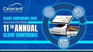 Point of sale screen with eCommerce icons in a circle around it