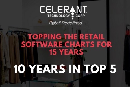 Image with text that ready Celerant Technology topping the retail software charts for 15 years.